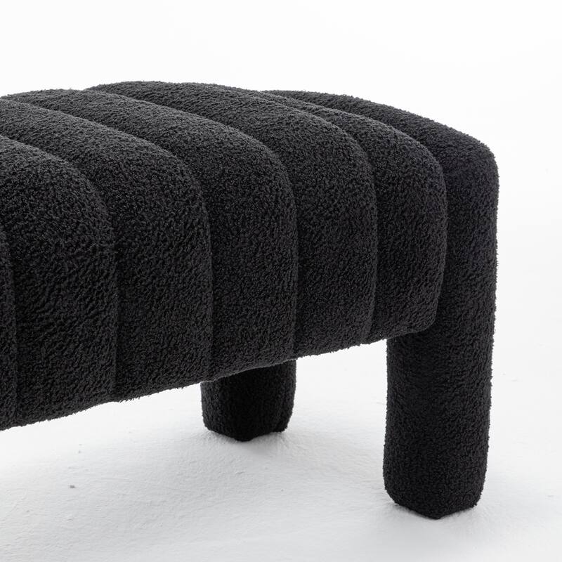 SEYNAR Modern Glam Teddy Velvet Fabric Rectangle Ottoman