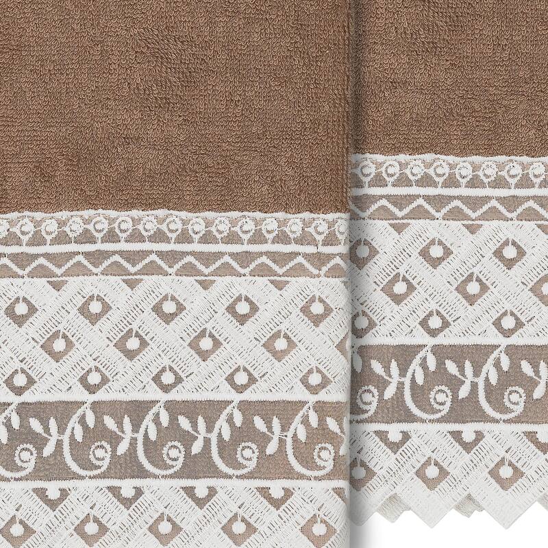 Authentic Hotel and Spa 100% Turkish Cotton Aiden 2PC White Lace Embellished Hand Towel Set