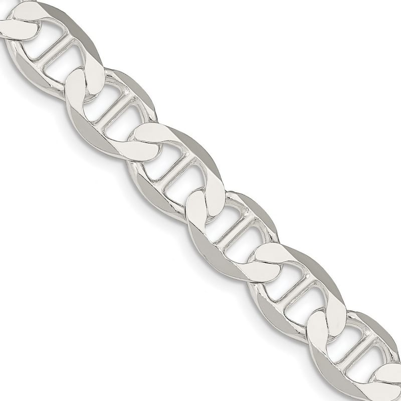 Curata 925 Sterling Silver 9.95mm Semi solid Flat Mariner Anchor Chain Necklace