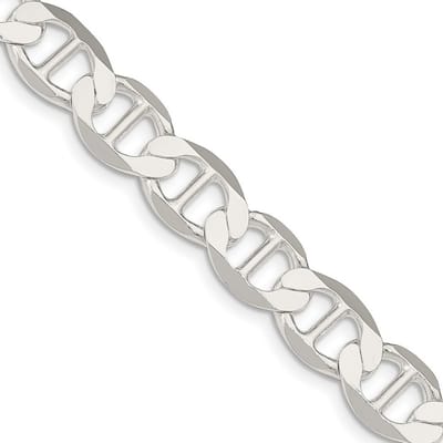 Curata 925 Sterling Silver 9.95mm Semi solid Flat Mariner Anchor Chain Necklace