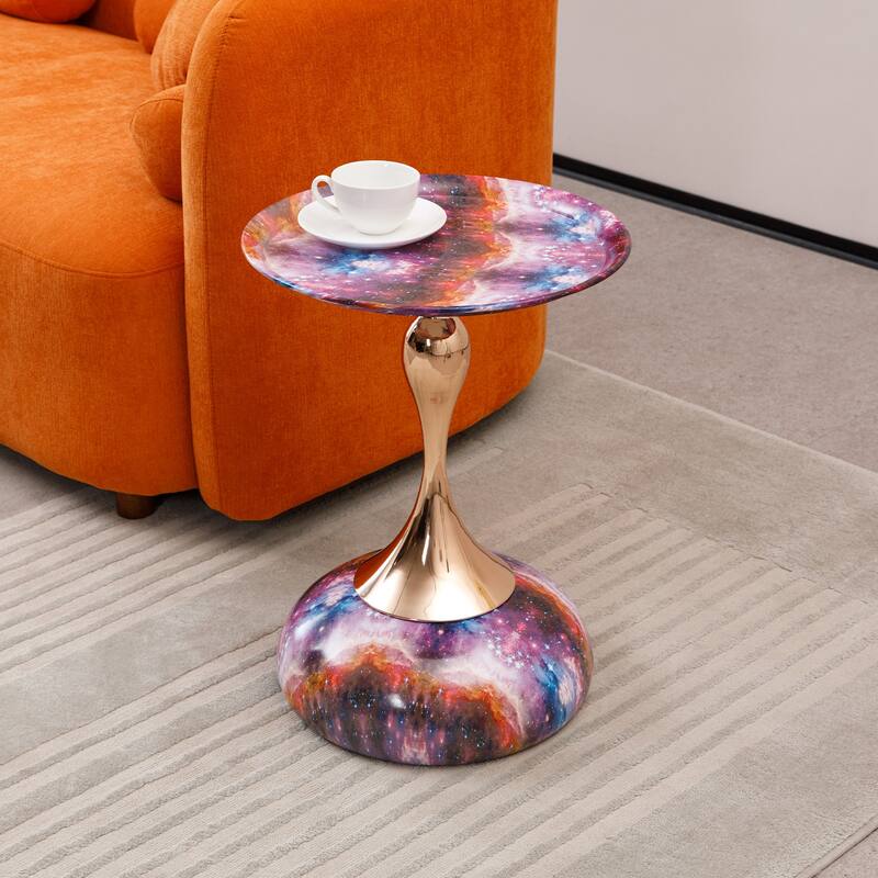 Mermaid Tail End Coffee Table Round Side Table with Metal Base Table, for Living Room Bedroom Office Garden