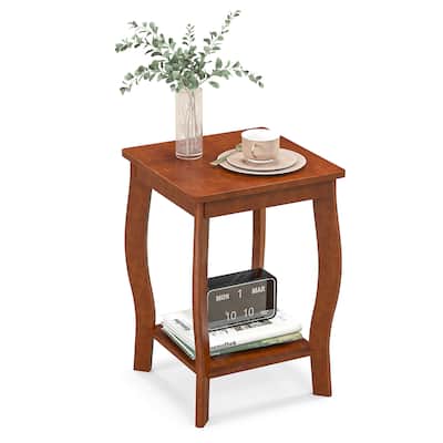 Gymax 2-Tier Square End Table Narrow Sofa Side Nightstand w/ Storage
