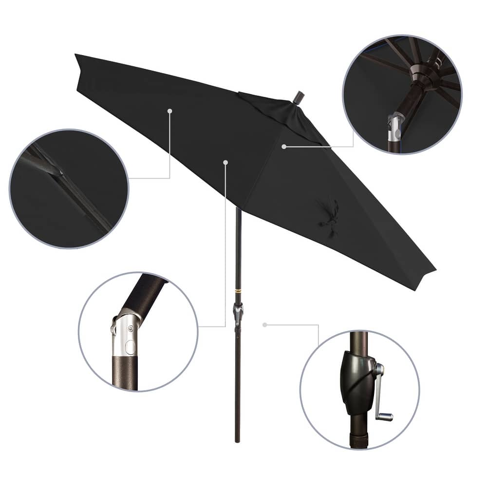 California Umbrella 9' Round Crank Lift Push Button Tilt Bronze Aluminum Patio Umbrella Sunbrella
