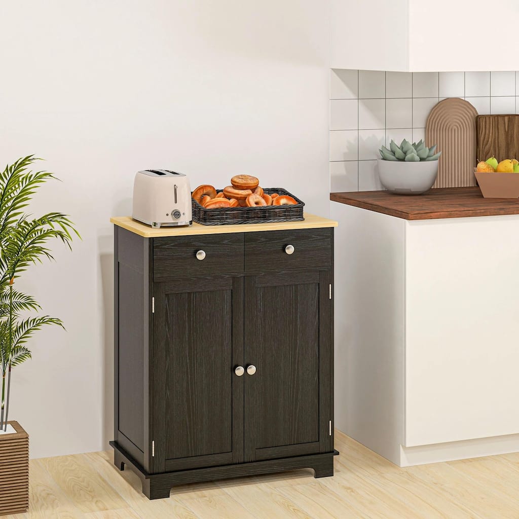 Kitchen Storage Cabinet with Solid Wood Top,Adjustable Shelf,2 Drawers