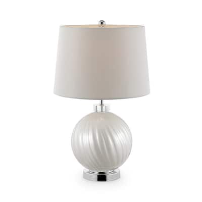 Table Lamp with Round Glass Base and Fabric Shade, White