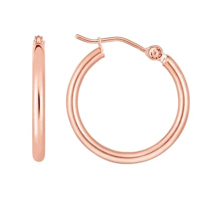 Curata 14k Gold Rose Finish 20x2mm Shiny Round Tube Round Hoop Earrings Tube Hoop Bridal Duo Band Ring Wi