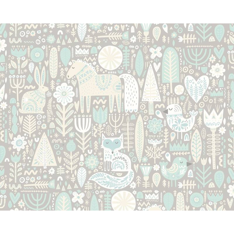 Aqua Scandi Forest Animals Wall Mural
