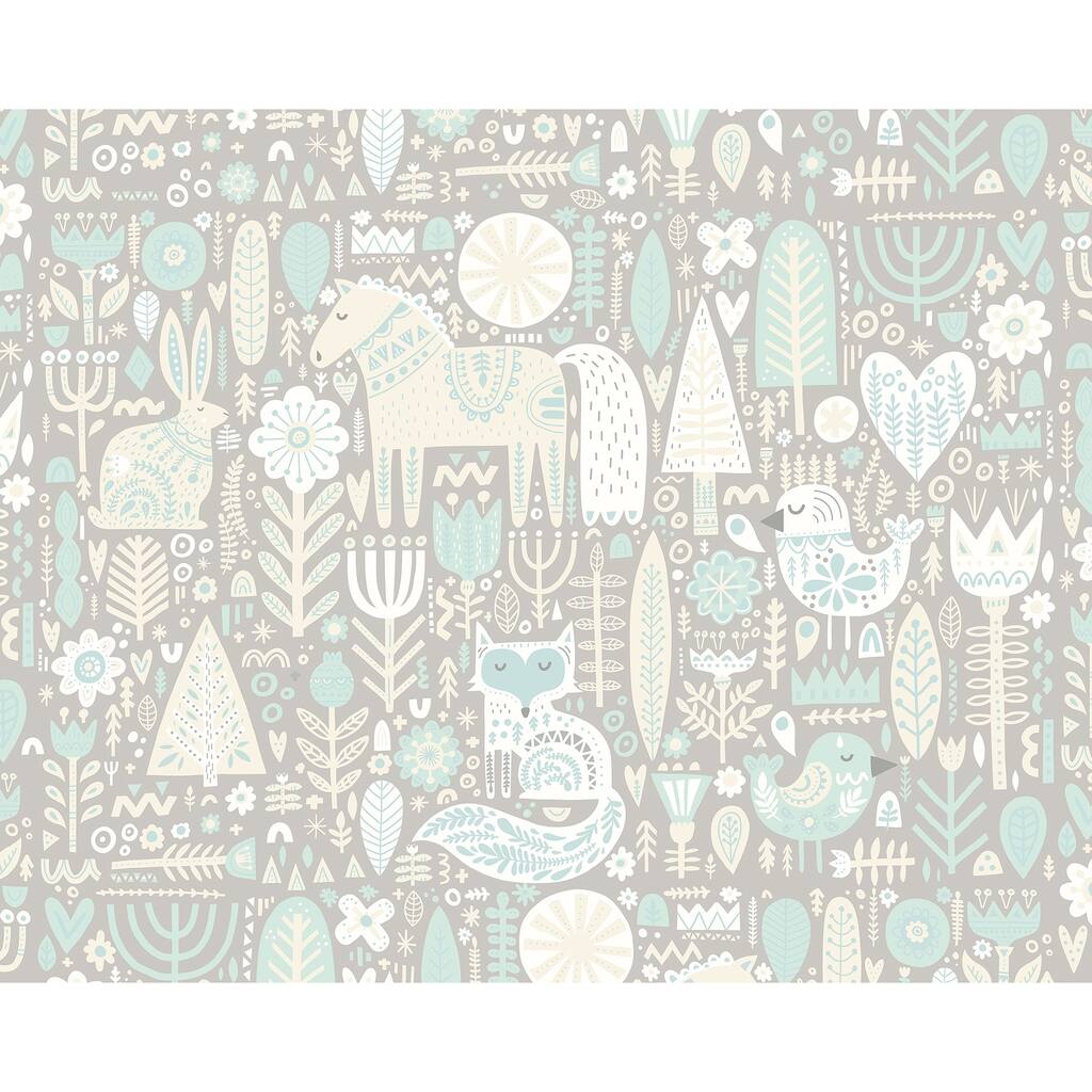 Aqua Scandi Forest Animals Wall Mural