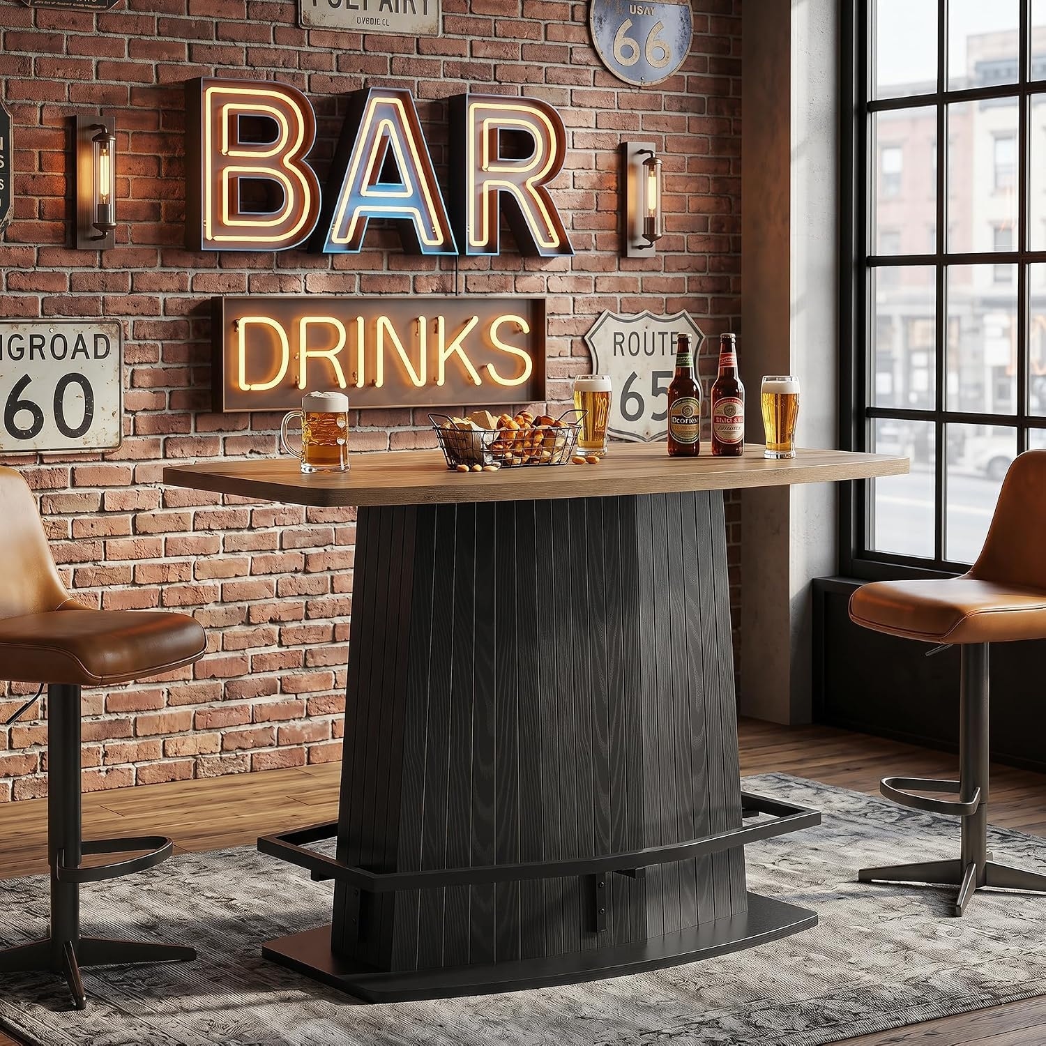 47-Inch Commercial Restaurant Bistro Dining Bar Table, Rustic Brown & Black