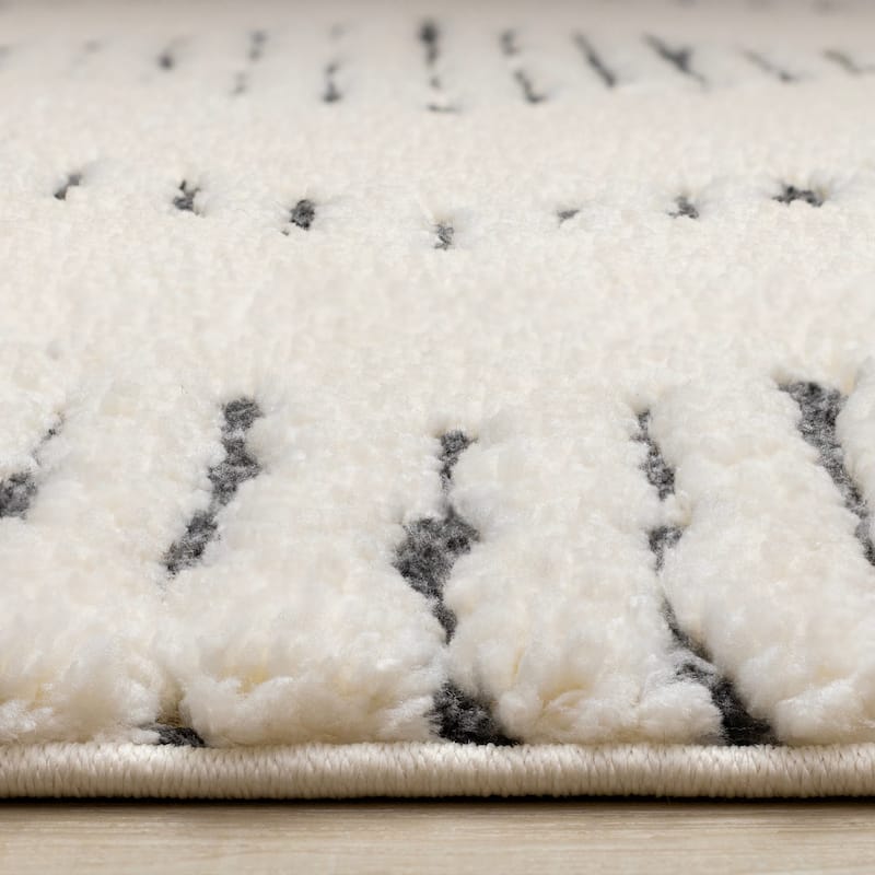 Teagan Collection - Cream Black Striped Diamond Area Rug