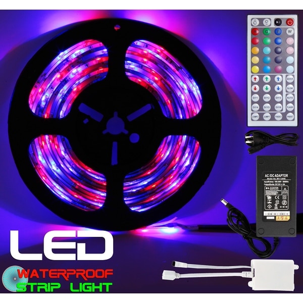 Techno Earth 16.4 Feet 5M 5 Meter SMD RGB 5050 Waterproof IP65 LED Strip light 300 + 44 Key Remote + 12V Supply Power