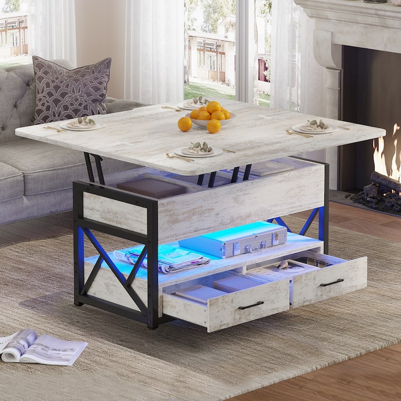 Coffee Table Lift Top 2 Drawers Hidden Compartment for Living Room