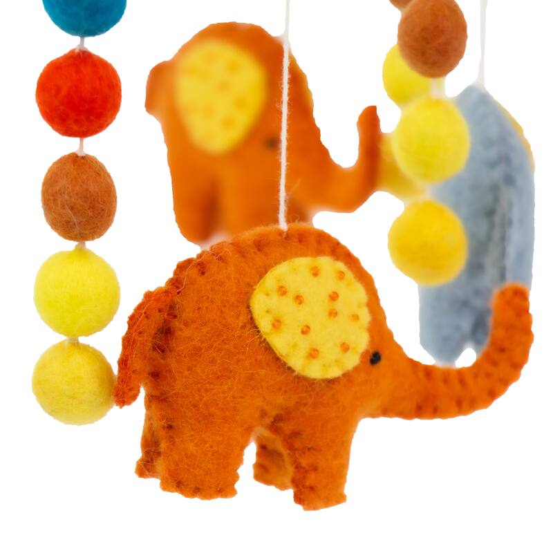 Handmade Blue and Orange Elephant Felt Nursery Mobile