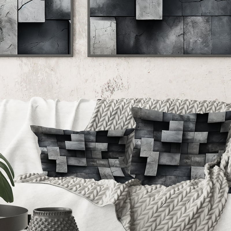 Designart "Architectural Concrete Wall Illusion I" Brick Printed Throw Pillow