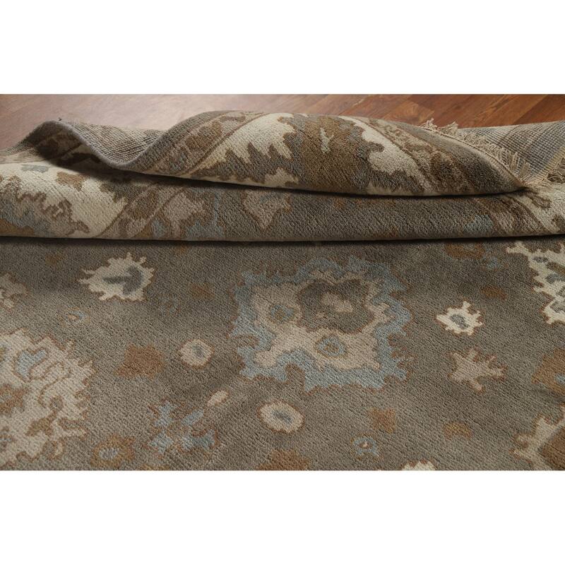 Gray Oushak Indian Area Rug Handmade Floral Transitional Wool Carpet - 7'11" x 10'1"