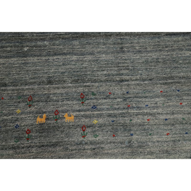 Hand Knotted Oriental Viscose Silk Carpet Tribal Animal Pictorial Greys & Charcoal Gabbeh Area Rug - 11' 9'' X 9' 10''