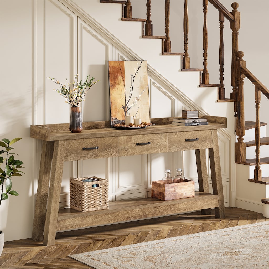 70.9-Inch Sofa Console Table with 3 Drawers, 2-Tier Entryway Table