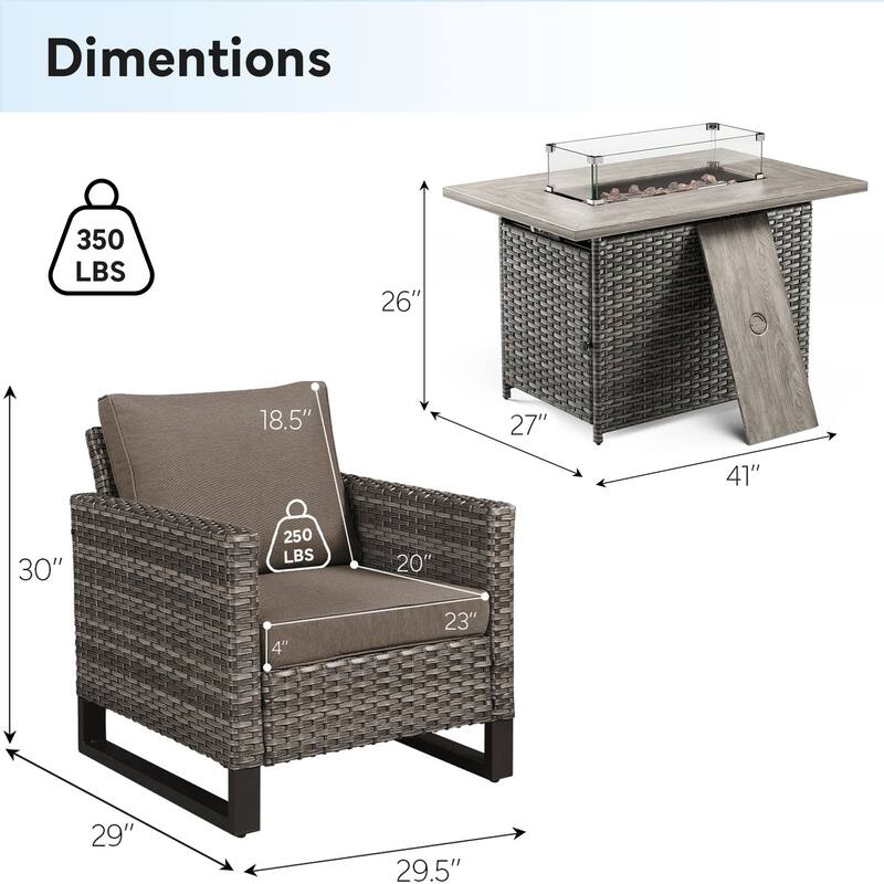 4 Pieces Patio Chair with Fire Pit Table