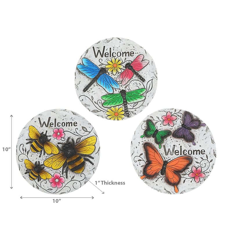 IH Casa Decor Round Garden Stepping Stones Insects Welcome Asstd - Set of 3