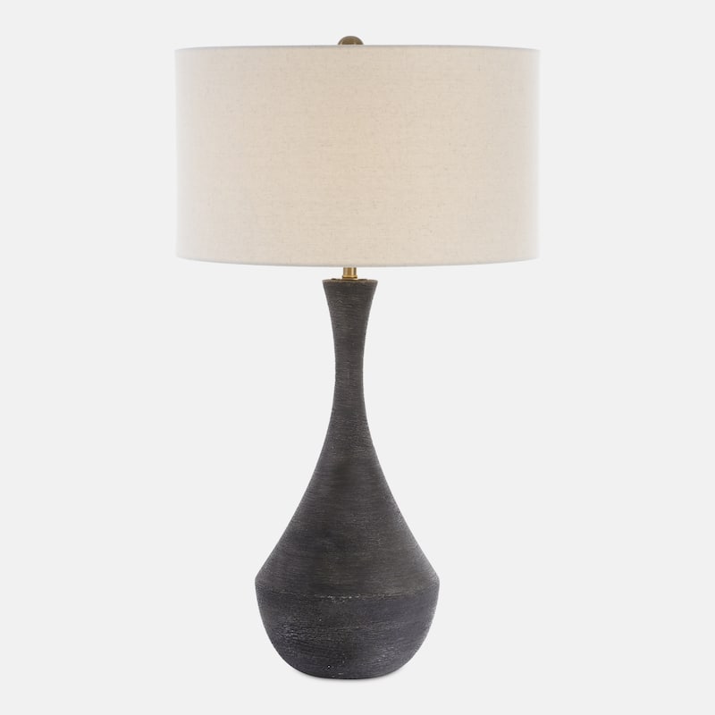 Horizontal Texture Table Lamp with Drum Shade - 34 - Green