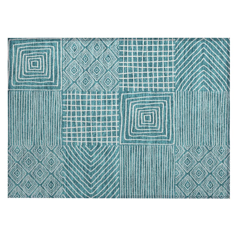 Machine Washable Indoor/ Outdoor Modern Mosaic Chantille Rug