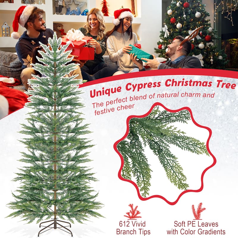 Gymax 6.5/7.5 FT Pre-Lit Artificial Christmas Tree Simulated Cypress