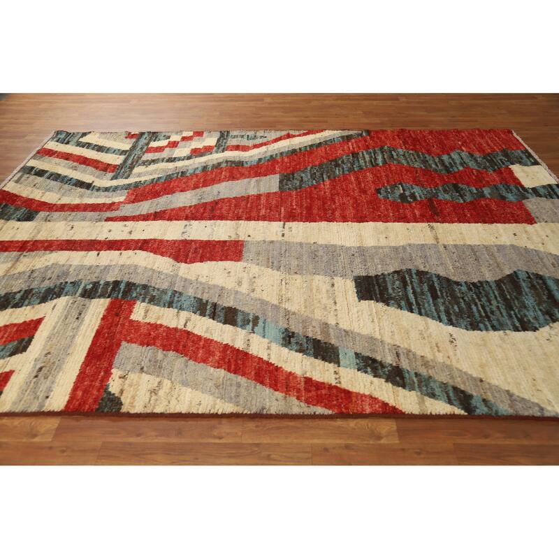 Abstract Moroccan Oriental Area Rug Handmade Wool Carpet - 7'3" x 9'8"