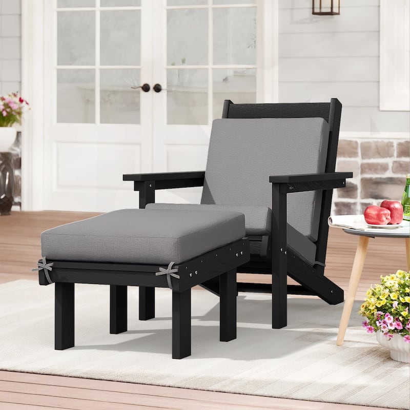 Outdoor Patio HDPE Chair Set with a Movable Ottoman & Removable Cushions