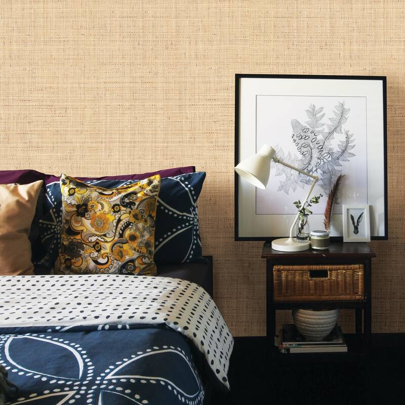 Tiki Beige Faux Grasscloth Wallpaper