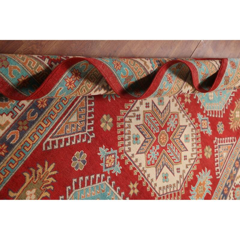 Geometric Kazak Living Room Area Rug Hand-Knotted Wool Carpet - 6'8" x 10'3"