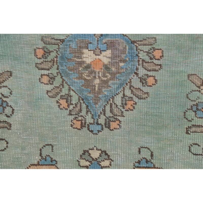 Turquoise Green Tabriz Persian Vintage Area Rug Handmade Wool Carpet - 6'8"x 9'6"