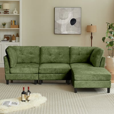 99.41" Chenille High Armrest L Shaped Sofa