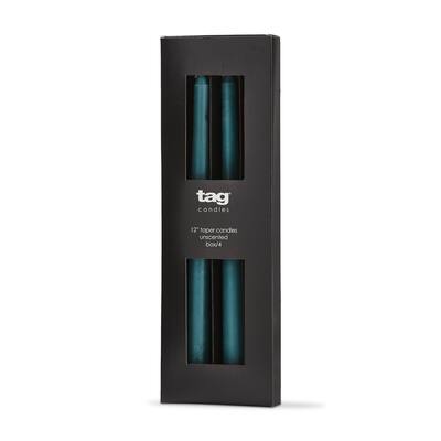 Color Studio 12" Traditional Taper Unscented Smokeless Paraffin Wax Candle Teal, Set of 4, Burn Time 8 hrs. - Blue