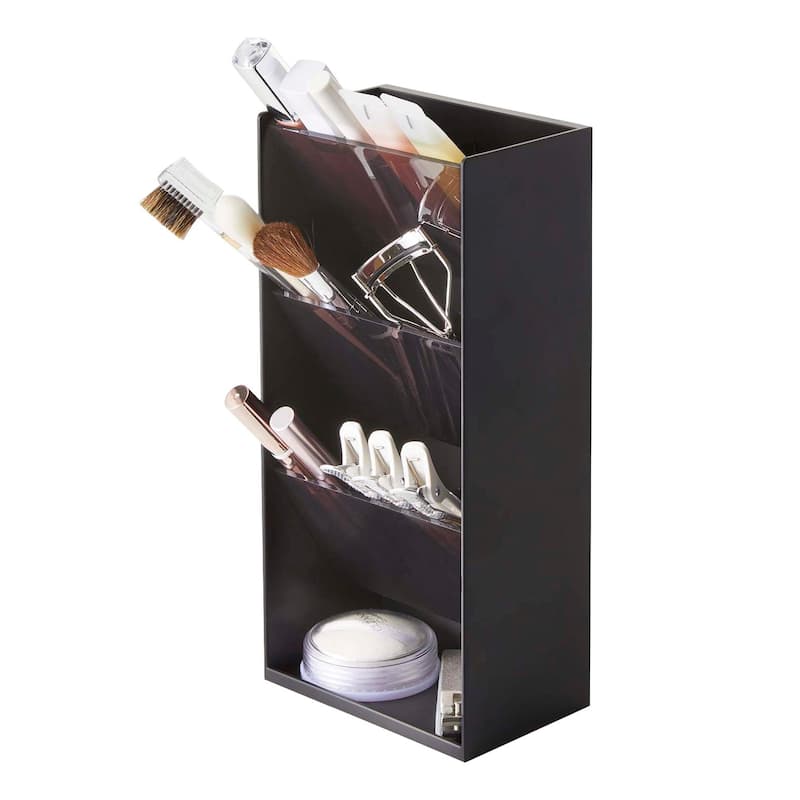 Yamazaki Home Makeup Organizer - Two Styles, ABS Plastic, Angled, Holds 1.98 lbs, Adjustable - L 3 x W 4.7 x H 9.8 inches