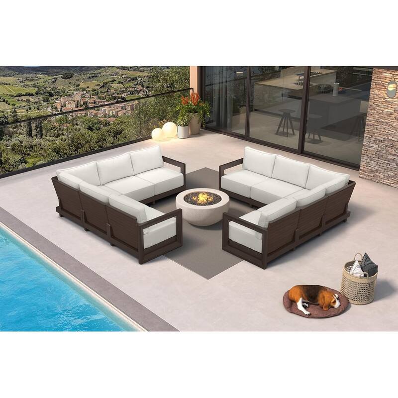 PURPLE LEAF Caesar Outdoor Couch with 9.6" white Thick Cushion and Table for Yard Porch Deck Outdoor Patio Conversation Sets - 10 Seats - L-shaped