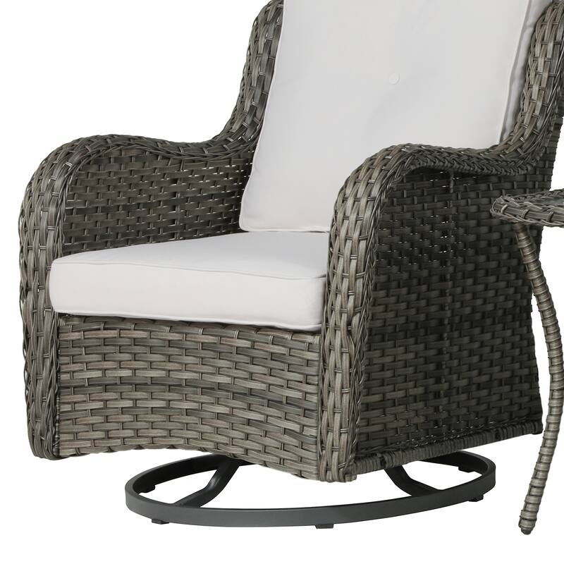3 Pieces Outdoor Swivel Rocking Chair Patio Bistro Set with Side Table