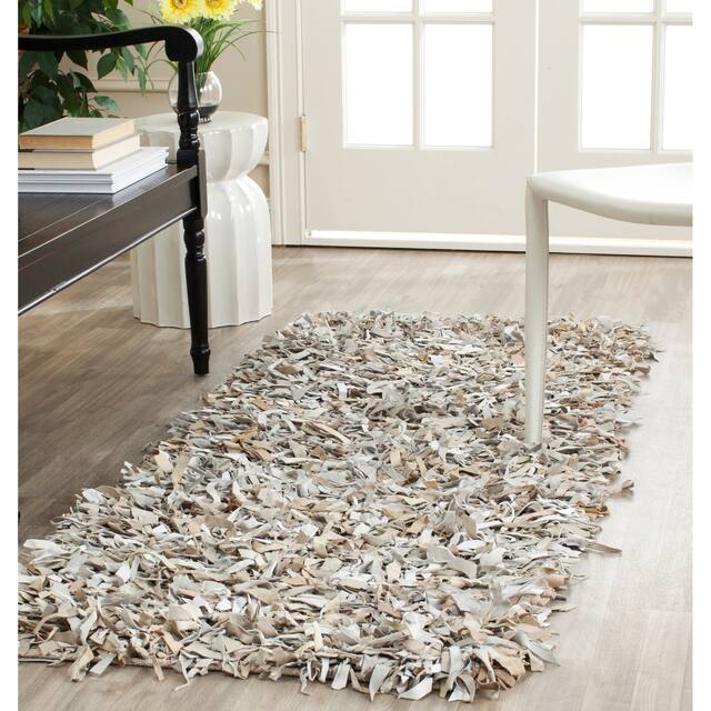 SAFAVIEH Handmade Leather Shag Carlijn Modern Decorative Rug - 2'3" x 6' Runner - White