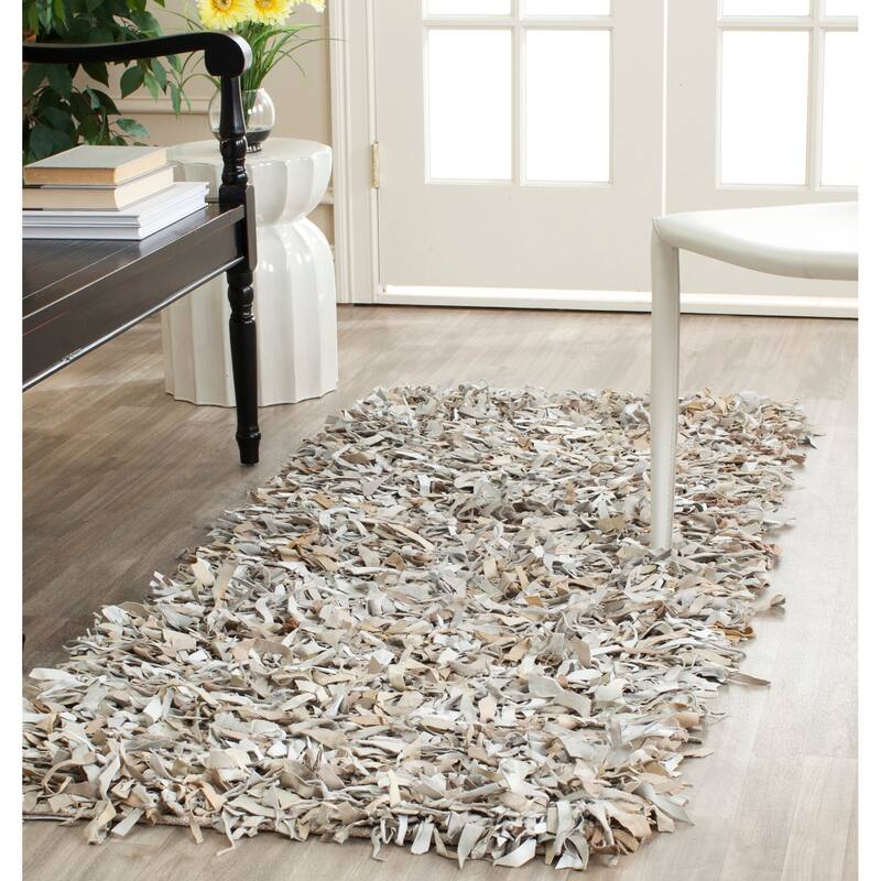 SAFAVIEH Handmade Leather Shag Carlijn Modern Decorative Rug - 2'3" x 6' Runner - White