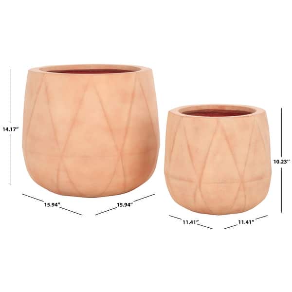 dimension image slide 2 of 4, SAFAVIEH Outdoor Kane Cement Ficonstone Planter Pot (Set of 2) - 16Wx16Dx14