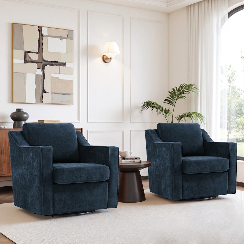Modern Swivel Upholstered Armchair Accent chair Set of 2 - CHENILLE NAVY