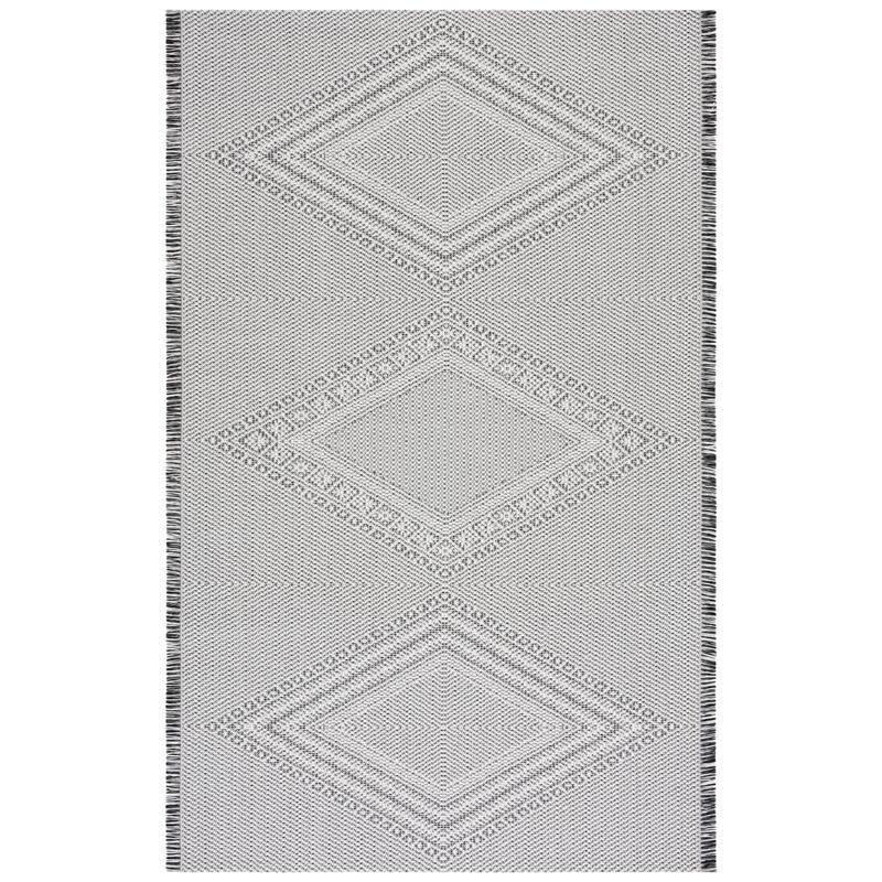 SAFAVIEH Augustine Mualla Boho Diamond Fringe Rug - 6'4" Square - Ivory/Black