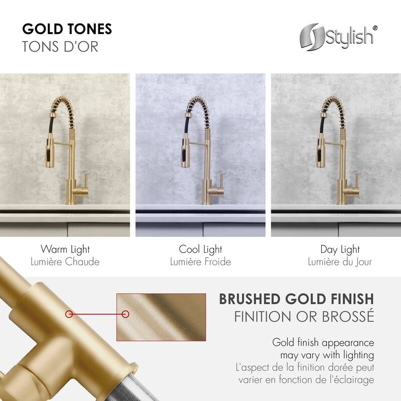 Milano Pull-Down Kitchen Faucet with water filter. Stainless Steel Gold.