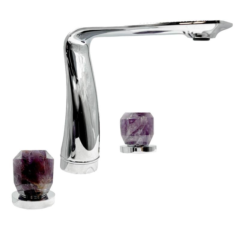 Modern Widespread 3 Hole, 2-handle Bathroom Faucet with Amethyst Handles - Chrome