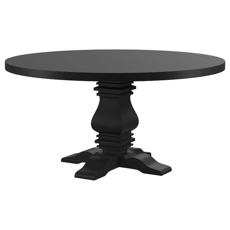 Som Dining Table with Pedestal Base, Antique Style Black 60 Inch Round