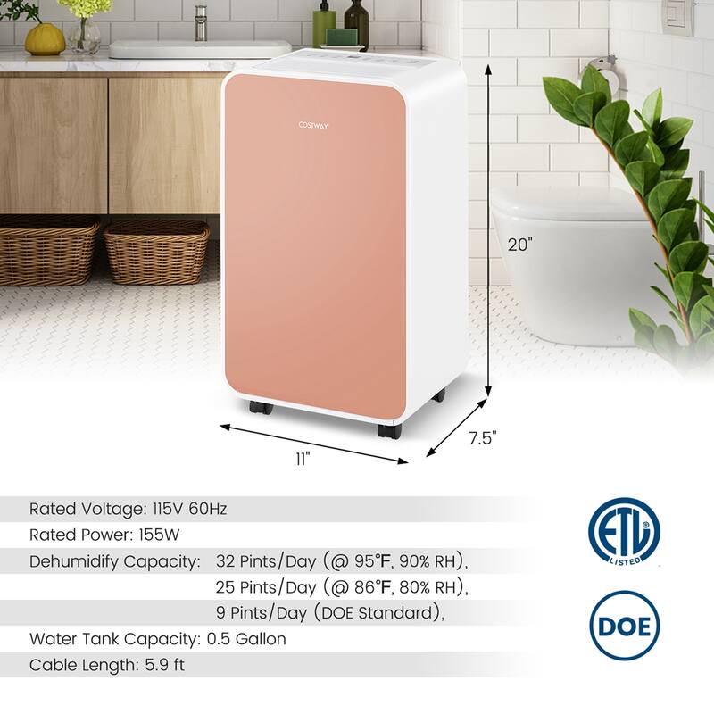 Costway Dehumidifier for Home Basement 32 Pints/Day 3 Modes Portable - See Details