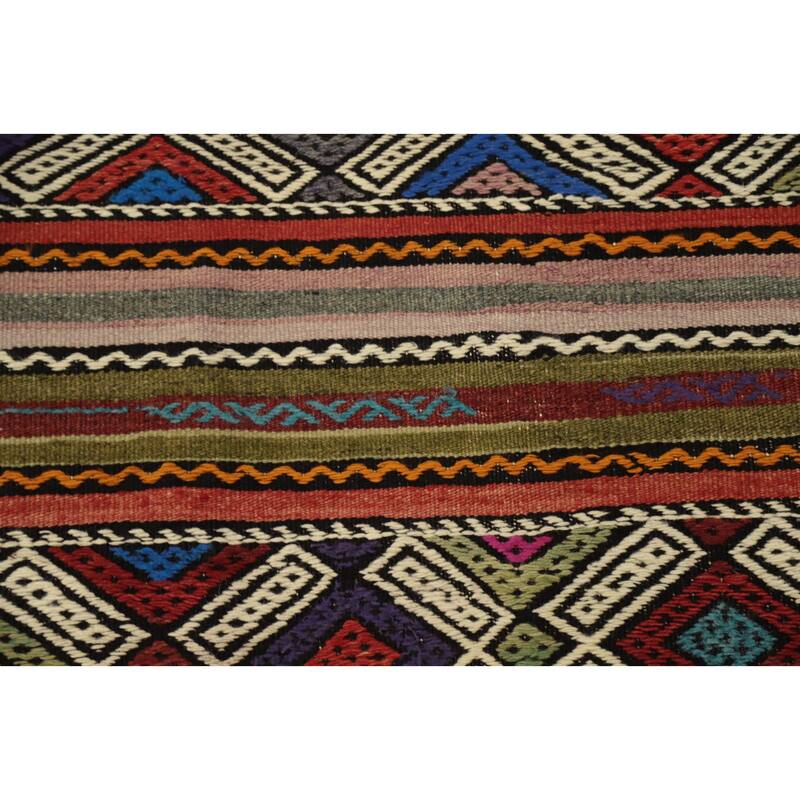Hand Woven Oriental 100% Wool Carpet Southwestern Tribal Multi-Colored Kilim Area Rug - 7' 2'' X 6' 0''
