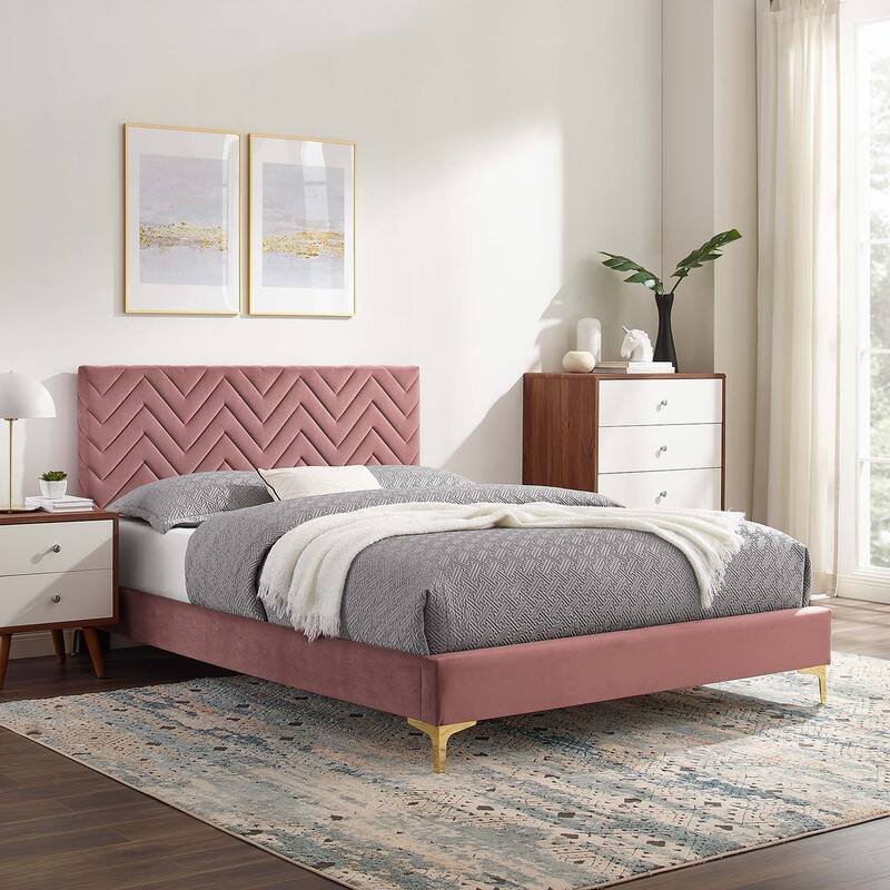 Leah Chevron Tufted Performance Velvet Full Platform Bed
