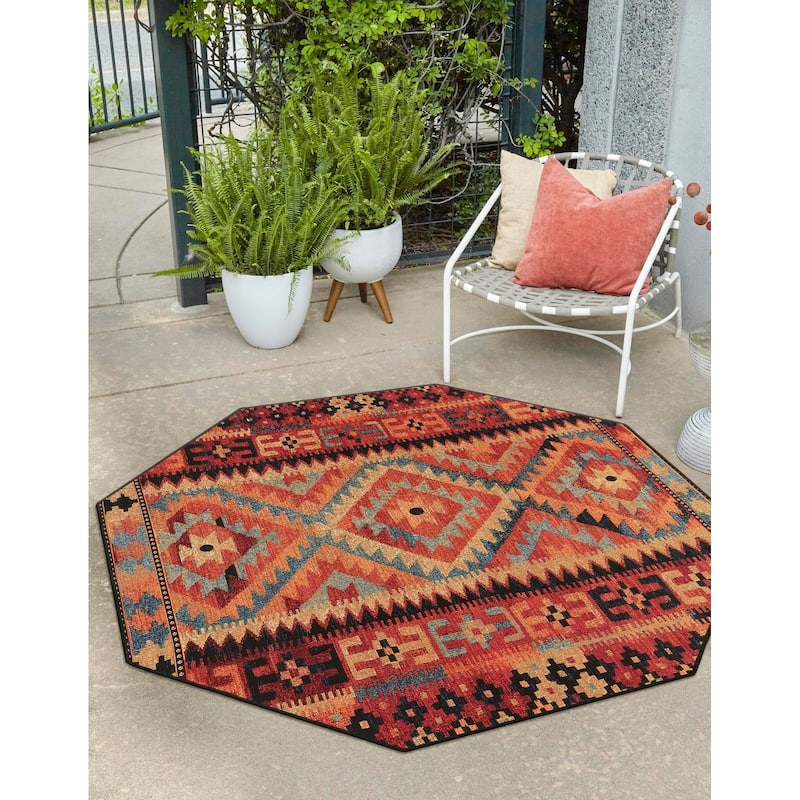 Outdoor Bounder Collection Area Rug - Multi - 4'1"x4'1" Octagon