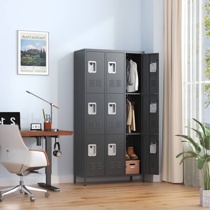 9 Door 72"H Metal Lockers With Lock - Black