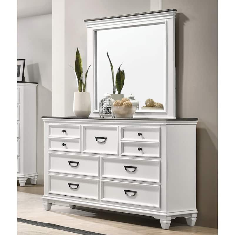 Roundhill Furniture Clelane Wood Bedroom Set with Bed, Dresser, Mirror, and Two Nightstands